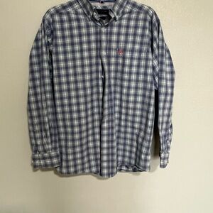 Ariat Men's Navy and White Plaid Button Down Shirt